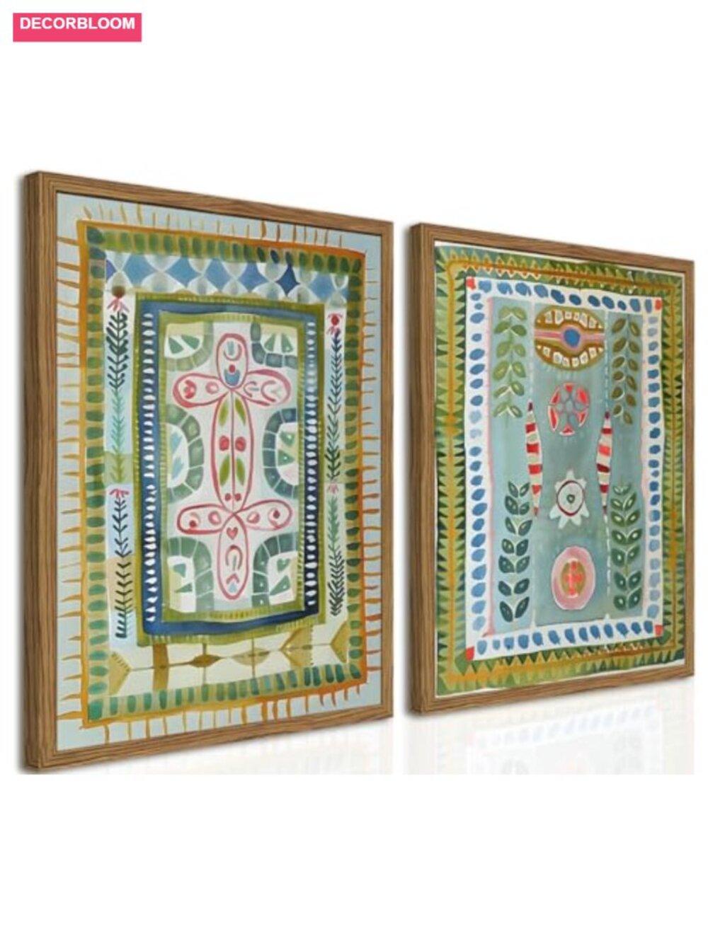 Framed Boho Wall Art Set 2, Botanical Pictures Canvas Prints, Folk Art Decor